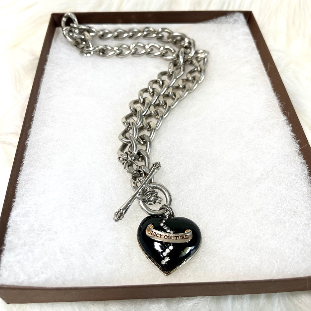 Juicy Couture Banner Puff Heart Necklace - Broken Heart Black
